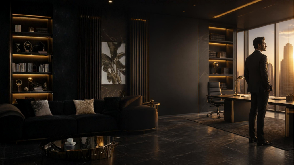 Aspiring Indian entrepreneur planning a business in a modern luxury office