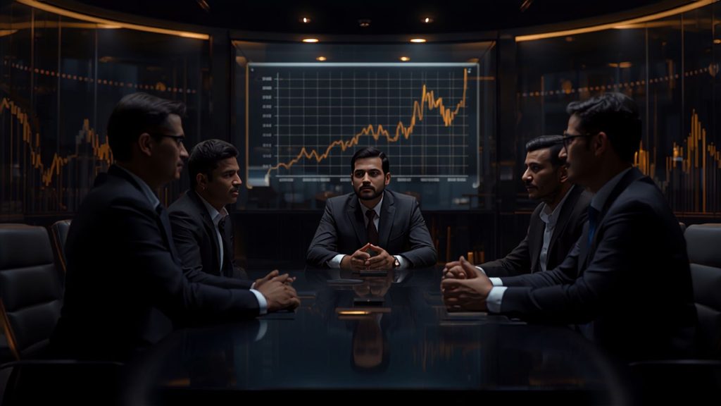 Startup founders discussing company ownership and equity with an investor